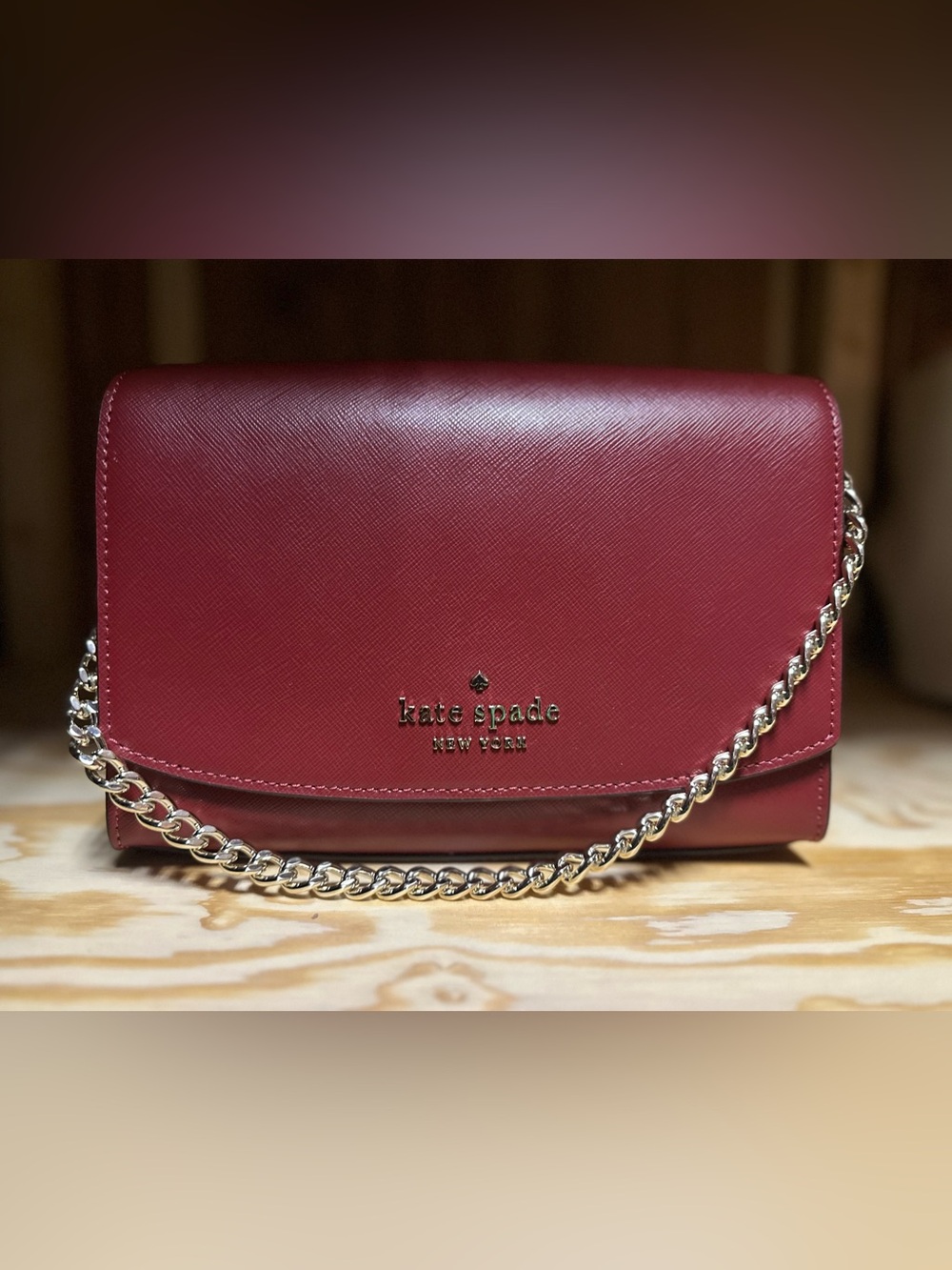 kate spade Burgundy Crossbody with Gold Chain